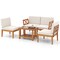 5-Piece Acacia Wood Outdoor Patio Furniture Set with Off White Cushions and Coffee Table